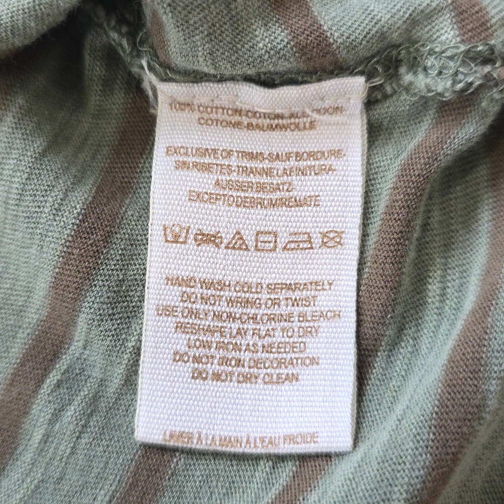 Free People Striped Olive Green Lace-Sleeve Women's Top - Picture 8 of 11